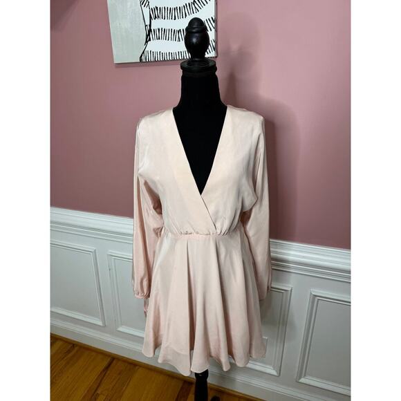 Amanda Uprichard Crystal Silk Mini Dress in Dusty Rose Small Long Sleeve Lined - Picture 2 of 8